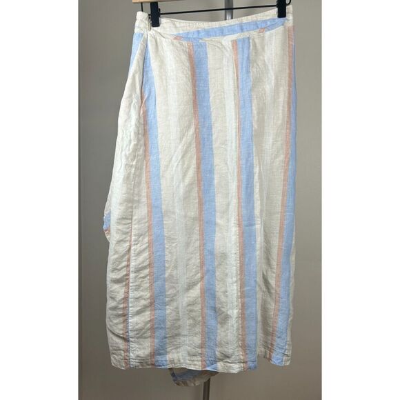 Poetry Dresses & Skirts - Poetry Skirt Striped Linen Faux Wrap Summer A-Line Skirt Size 4 Tan